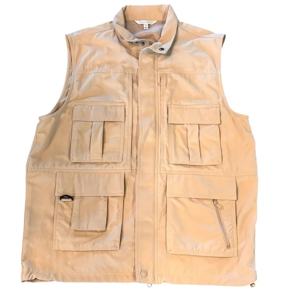 TravelSmith Men's RFID Traveler's Vest in Stone, Large, Hiking Fishing Hunting